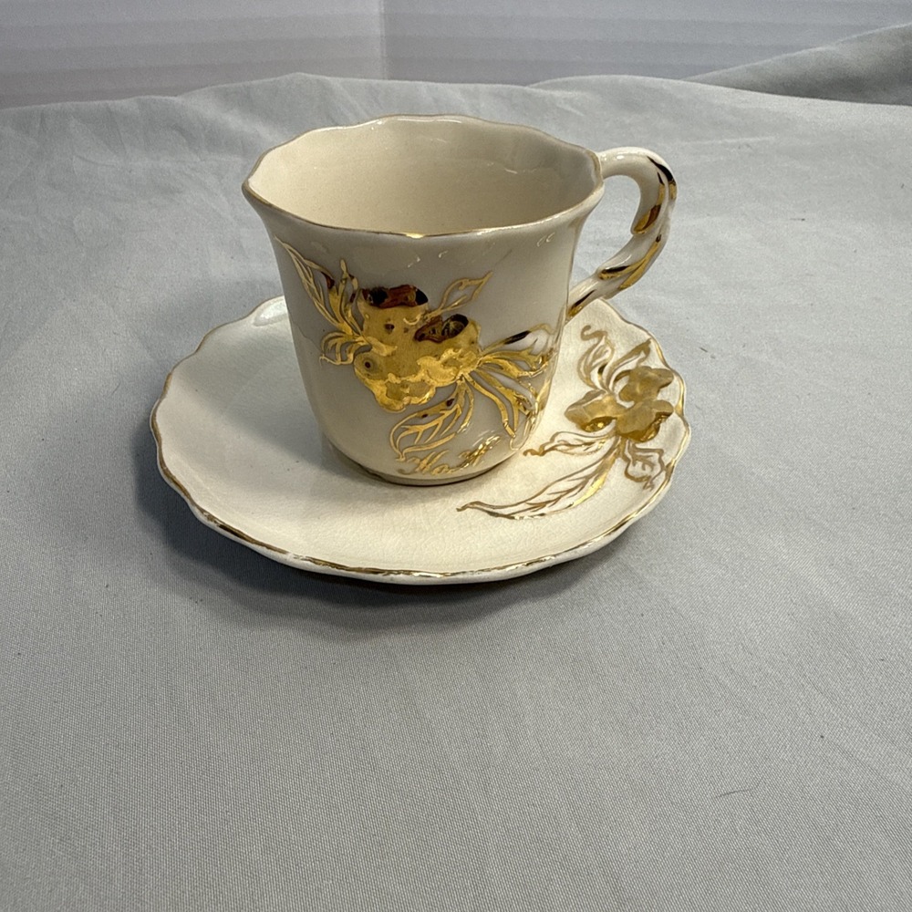 Vintage Shafford Japan Fine Bone China Demitasse Cup & Saucer Set Gold Gilt